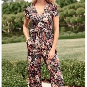 Antonio Melani Floral Puff Sleeve Jumpsuit Size 14 Cotton Formal Boho Wedding